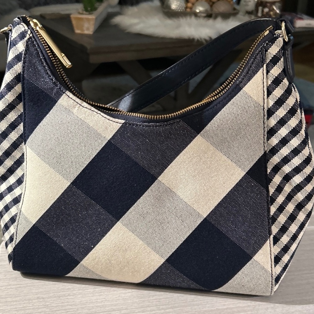 Talbot's NWOT Canvas Buffalo Plaid Navy Medium Size Handbag